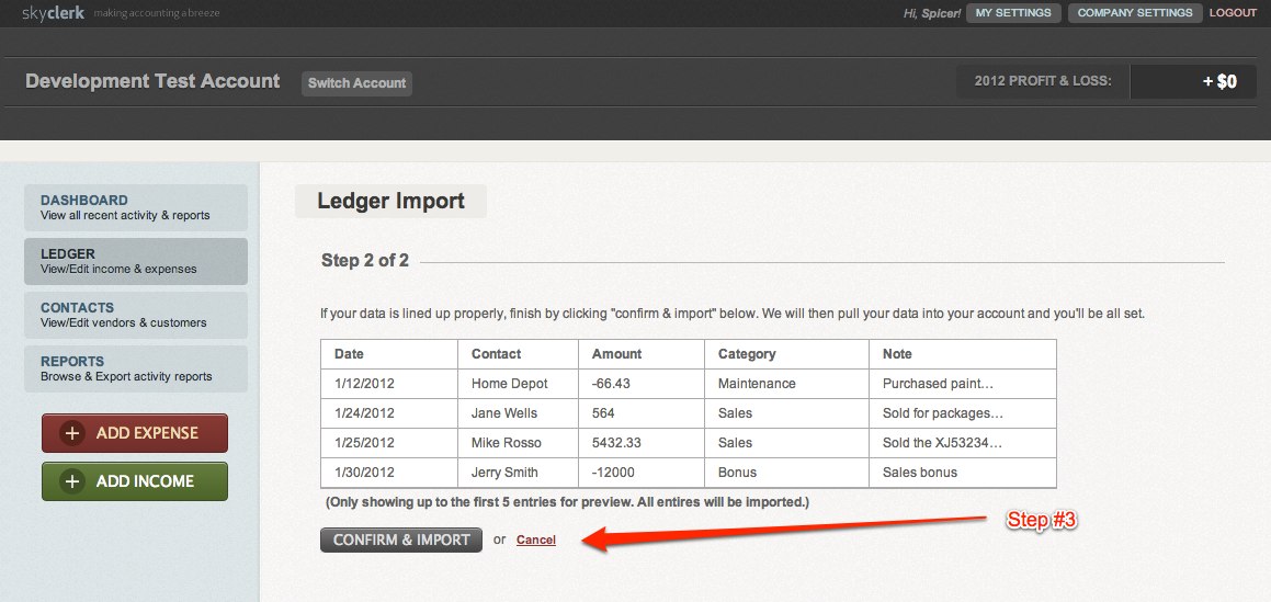 importing transactions step #2